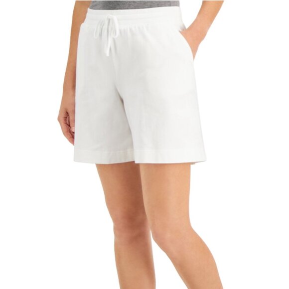 NEW! Karen Scott Sport Shorts Petites PS Bright White Drawstring‎ Pockets Cotton - Picture 1 of 11